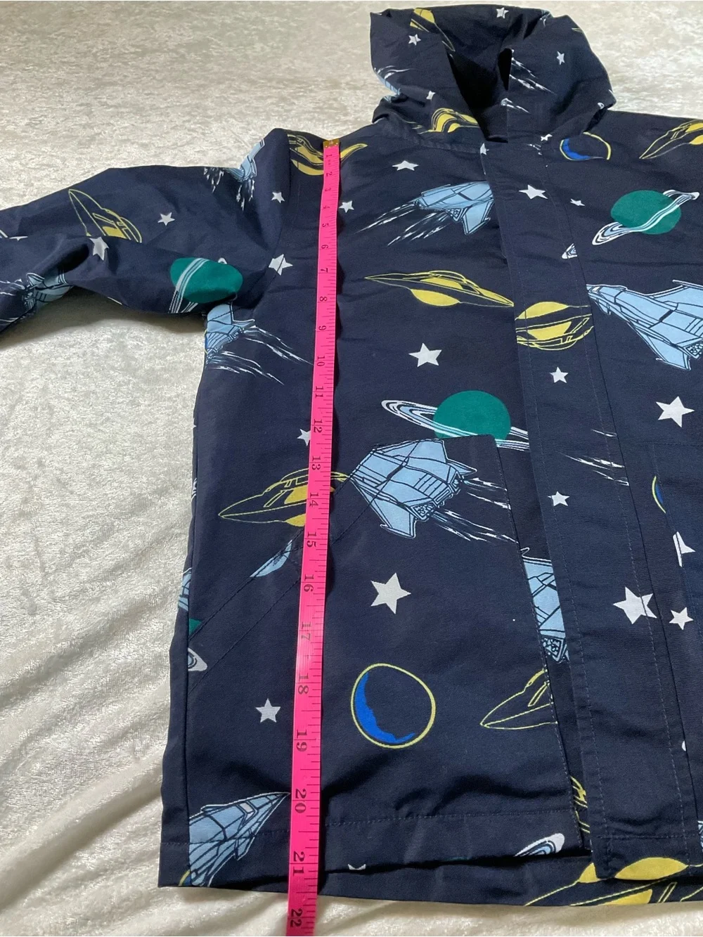 Gymboree Navy Space-Themed Hooded Raincoat with Yellow & Teal Accents